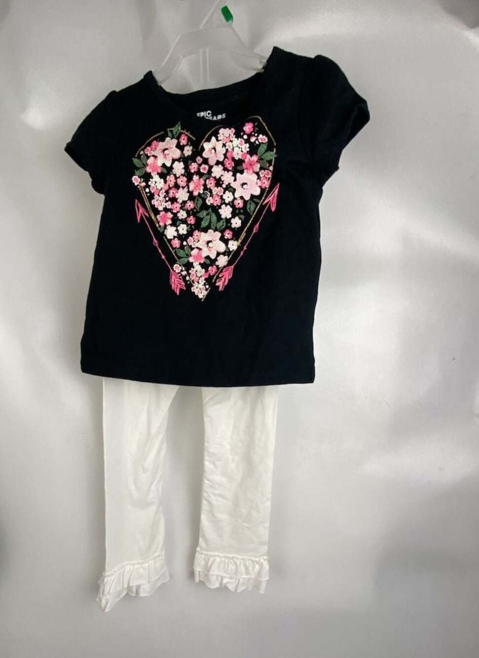 Epic Threads Girls Black Floral Heart Graphic Tee, Shorts & Ruffle Leggings Set